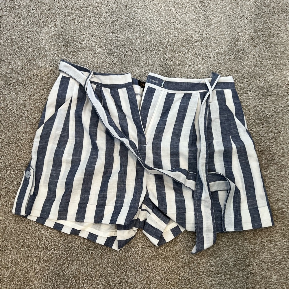 Striped Blue and White Shorts with Belt